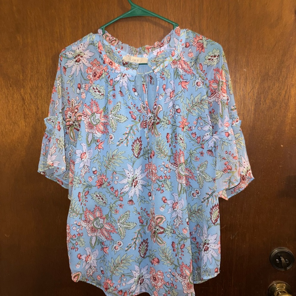 LOFT Light Blue Floral Blouse